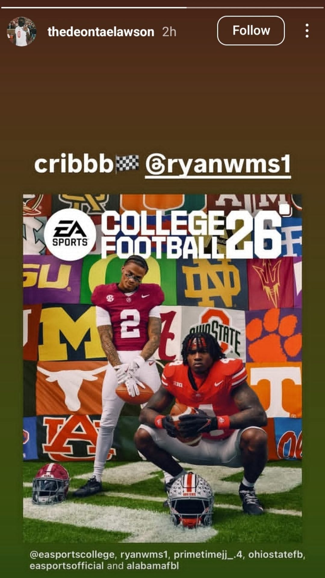 LB Deontae Lawson shouts out Ryan Williams (IG/thedeontaelawson)